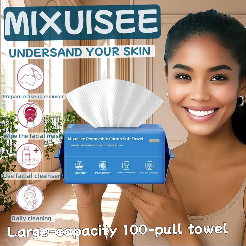 Image of MIXUISEE thick and soft face towels,Face towel disposable,100% cotton towel | Cotton fibers do not shed,Super thick 130%,Makeup removal and cleaning,Suitable for sensitive skin.(600 pieces)