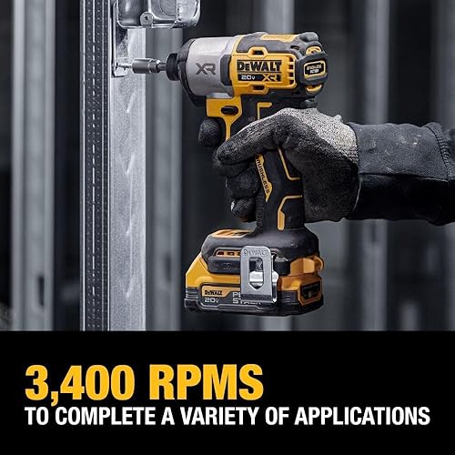 Miniatura 6 de DEWALT Destornillador de impacto máximo de 20 V, inalámbrico, 3 velocidades, batería y cargador incluidos (DCF845D1E1), negro