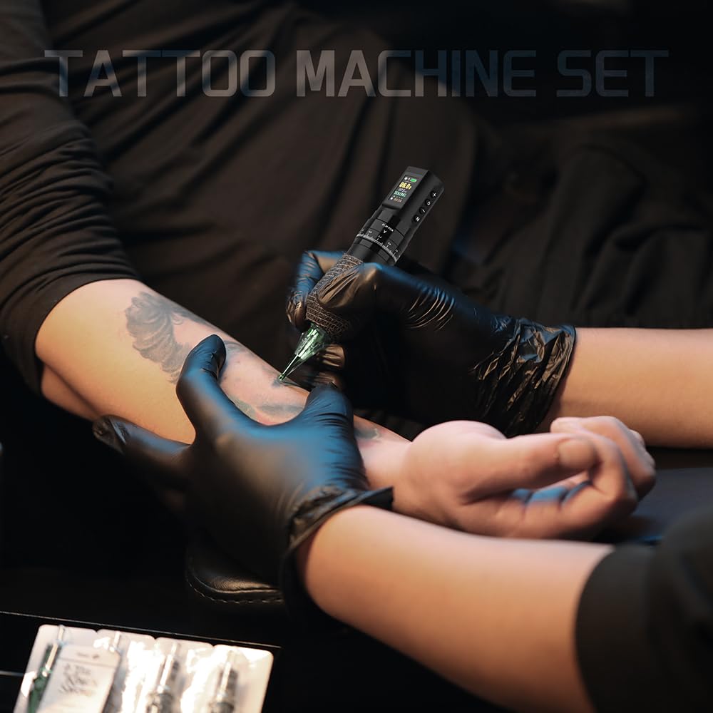 Tattoo Kits Tattoo Machine with 1800mAh LED Display 40PCS Needles and 14 Ink Black