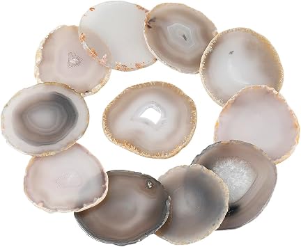 rockcloud Only 1.5 inches 10 Pcs Mini Agate Slices, Healing Crystals Geode Stones, Irregular Home Decoration Jewelry Making, Round, Natural
