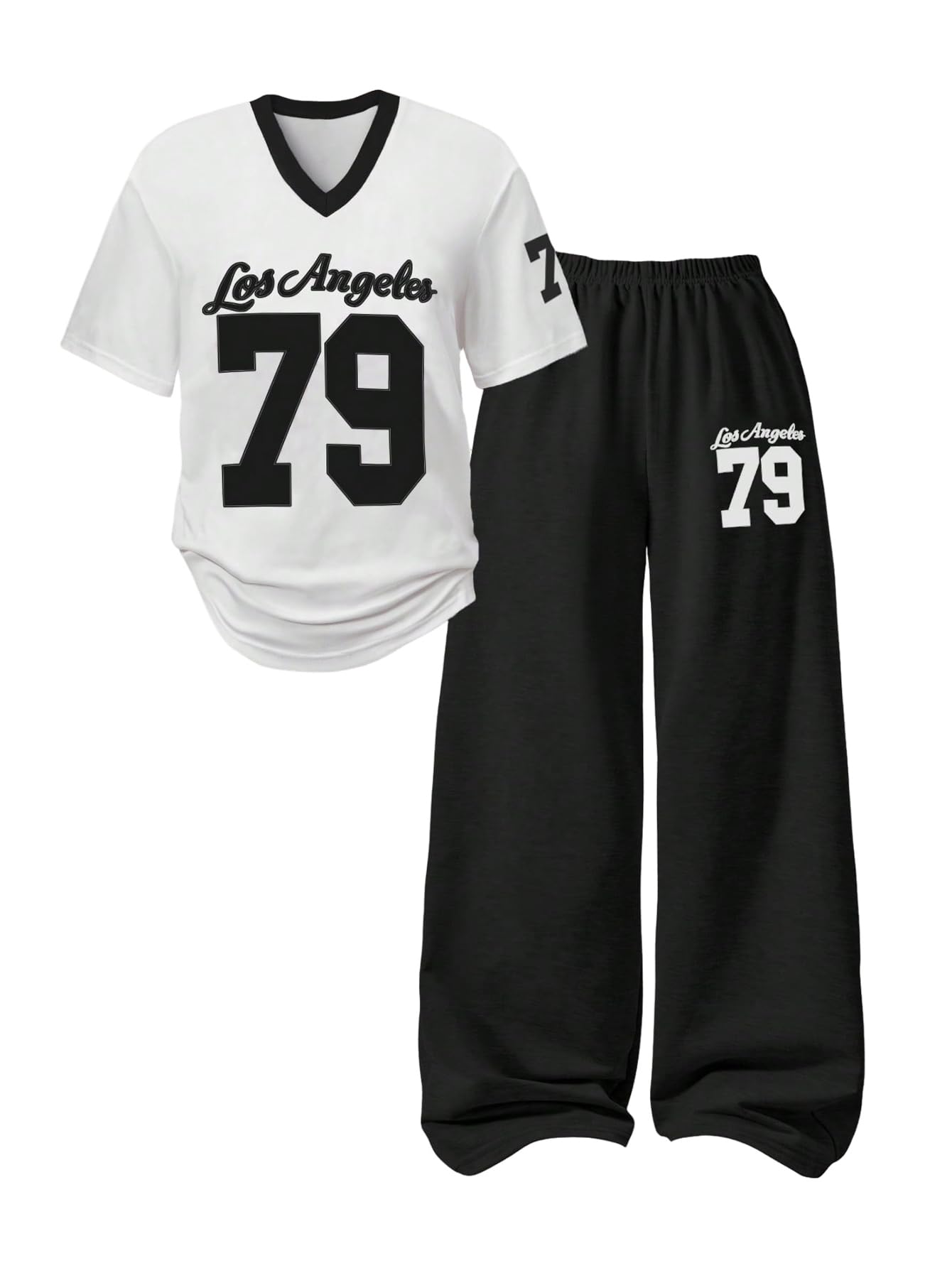 SOLY HUX Girl's Sporty Outfits Number Graphic Jersey Shirt and Baggy Sweatpants Suit 2 Piece Set