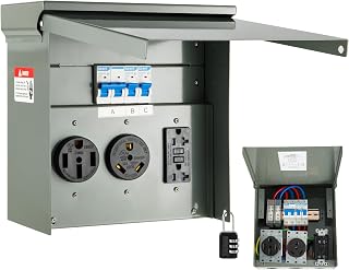 BOYISEN Temporary Power Outlet Panel with Breaker, Weatherproof 50/30/20 Amp RV Electrical Panel, Pre-Drilled and Prewired RV Outlet Box for Camper Travel Trailer Motorhome