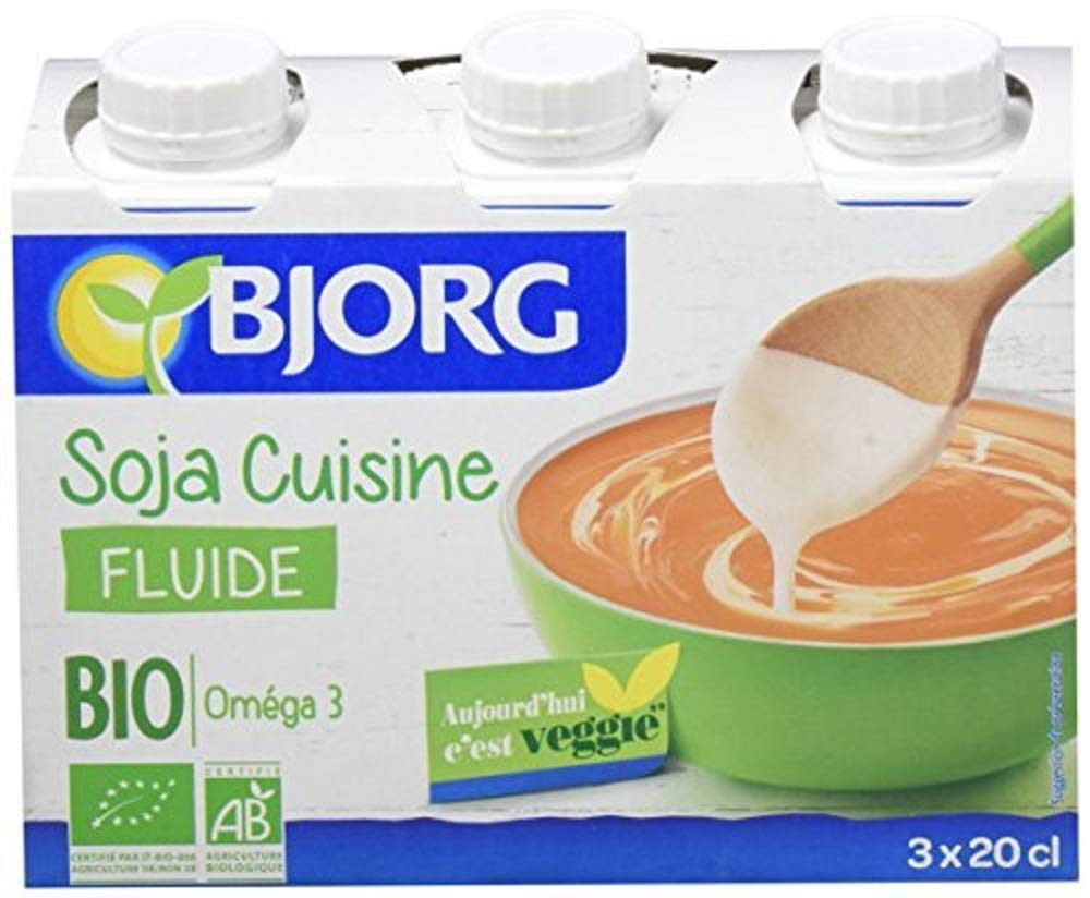 BJORG - Soja Cuisine Fluide – Préparation culinaire au Soja – Pour recettes sucrées et salées – 3 x 20 cl - lot de 2 (total de 1.2 L)