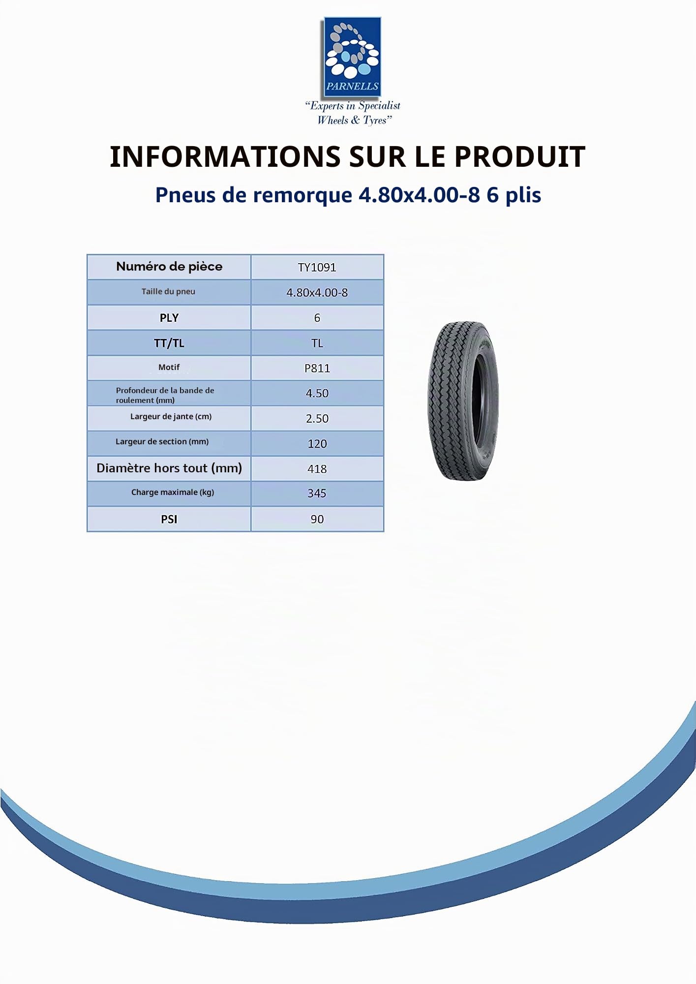 4.80/4.00-8 Pneu de remorque Wanda 6 plis haute vitesse homologué E légal sur route (Lot de 2)
