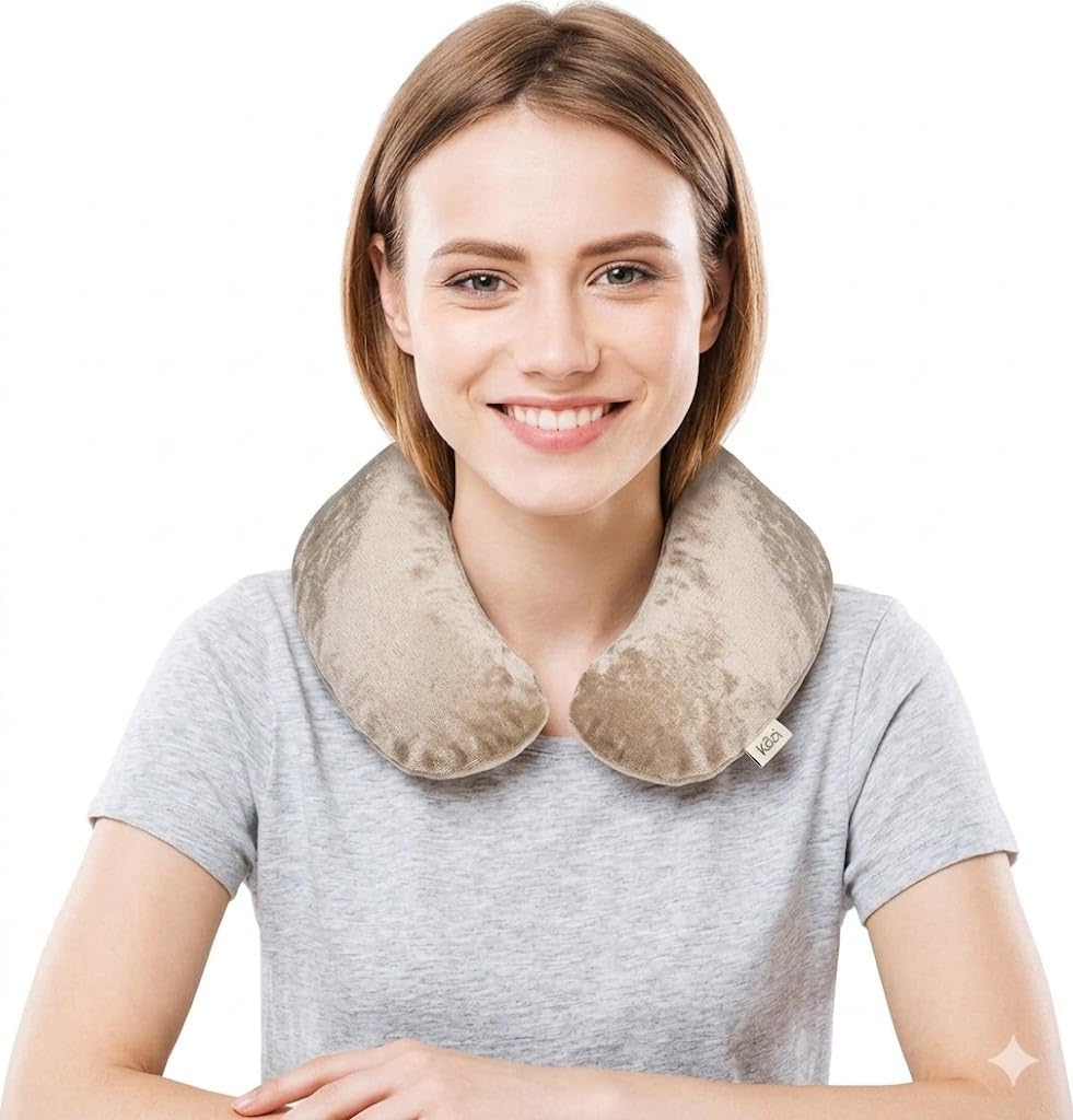 Kozi Weighted Neck Wrap - Microwavable Hot & Cold Therapy Pillow for Neck Pain, Migraine, and Muscle Stiffness Relief - Herbal Aromatherapy Heating Pad - Jute Fabric