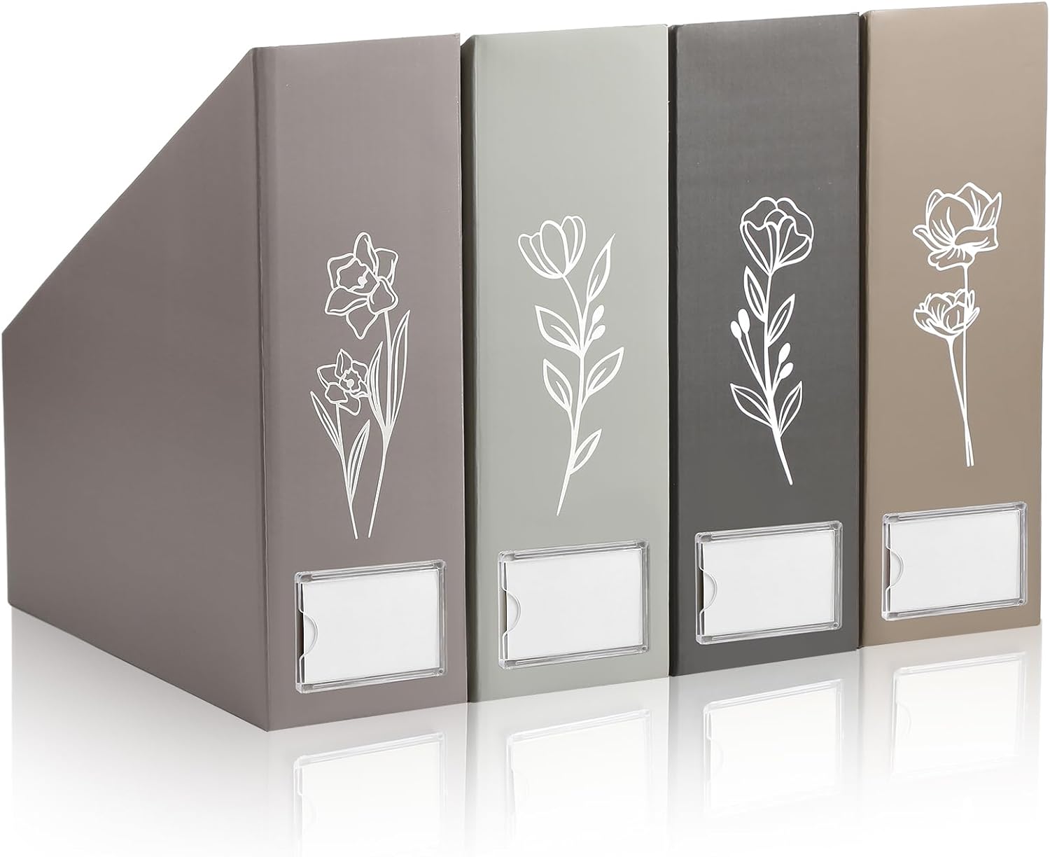 AmazingSpark Set of 4 Boho Floral Foldable Magazine Holders with Acrylic Labels - Decorative Boho Storage Organizers for Office & Home