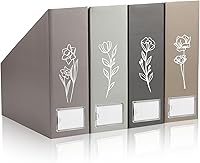 AmazingSpark Set of 4 Boho Floral Foldable Magazine Holders with Acrylic Labels - Decorative Boho Storage Organizers for Office & Home
