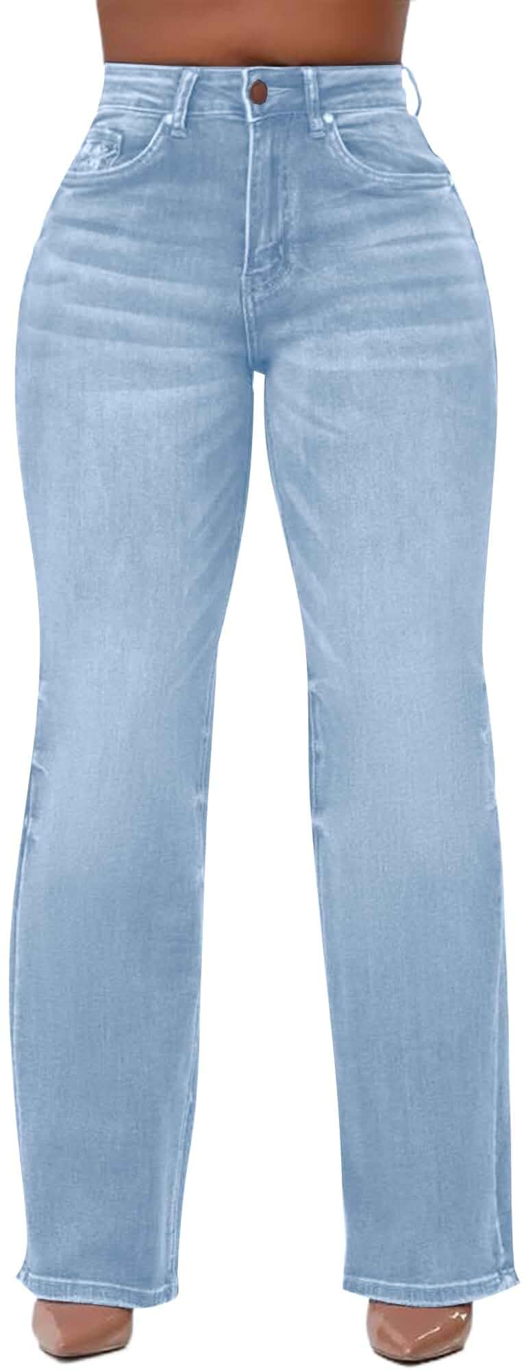 KnoInt Women's Wide Leg Straight Jeans High Waisted Baggy Stretch Loose Denim Pants Jeans · Regular