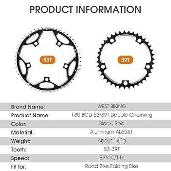 Ri　0730 Fancyes Chainring Bike 39-53T 130mm BCD Bicycle Chainring