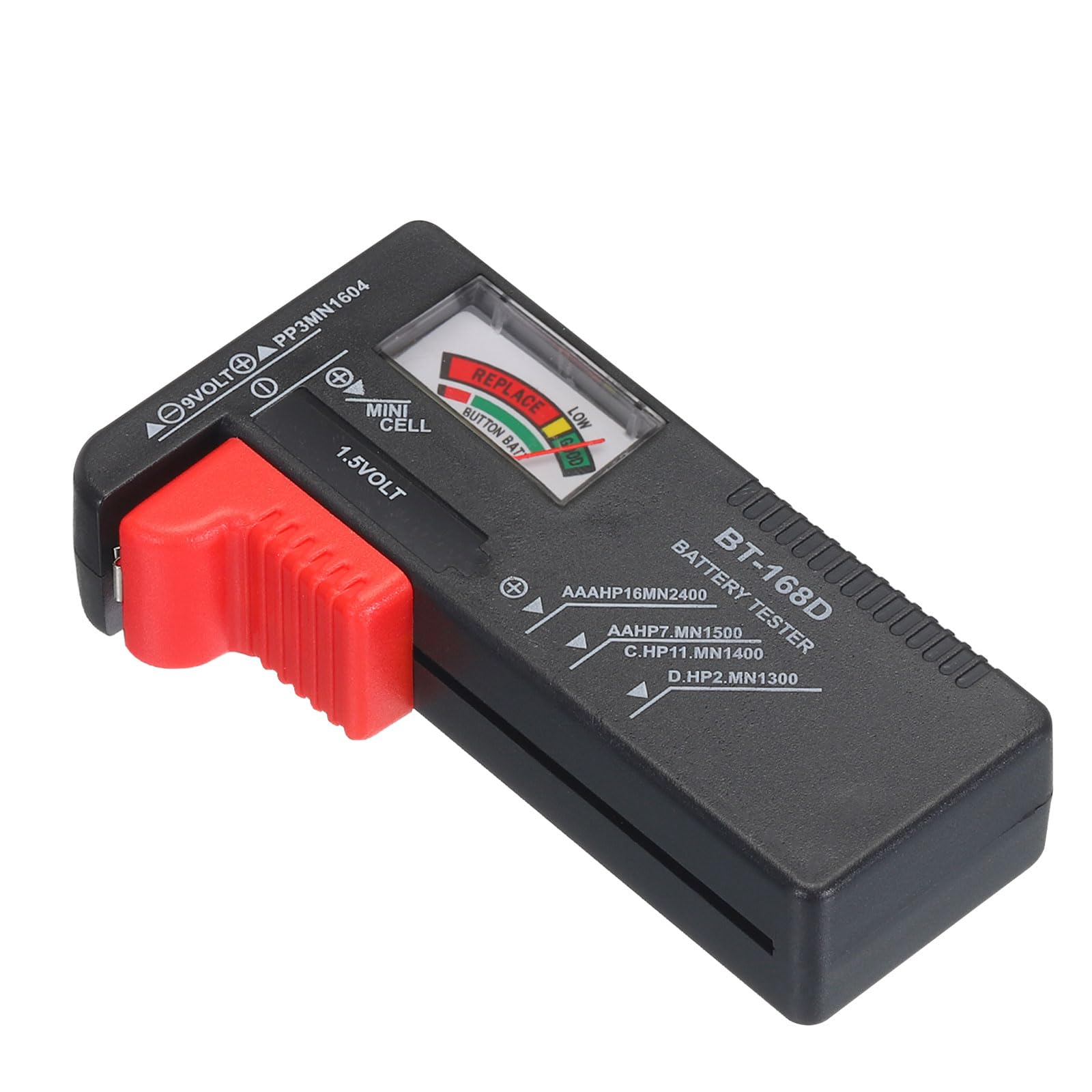 PATIKILUniversal Battery Tester, Plastic BT-168 Clear Screen Battery Electricity Tester Volt Checker for 1.5V, AA, AAA, C, D, 9V, Mini Cell, Red Black
