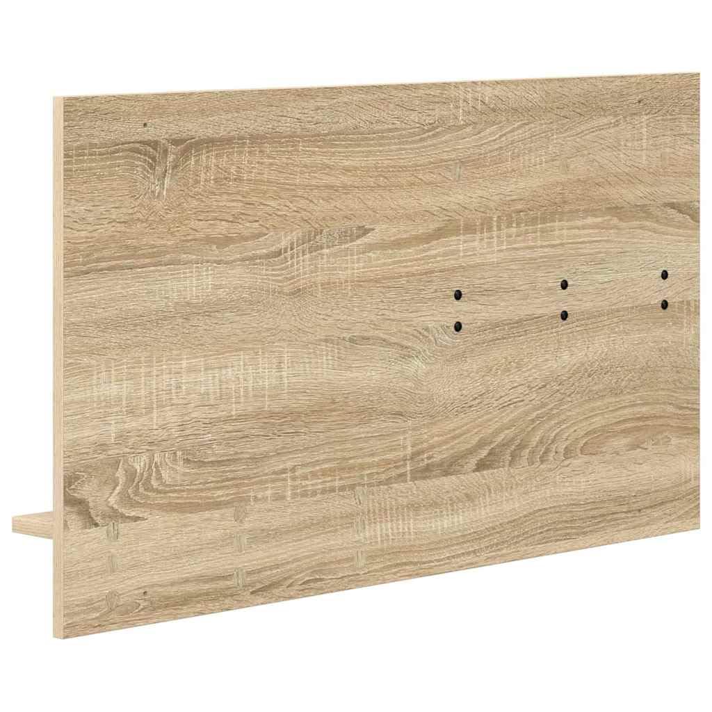Sonoma Oak Wall Mounted Shelf with Mirror and Hooks | Made of engineered wood measuring 35.4x3.9x19.7 inches, featuring 2 storage ledges for entryway or bathroom organization.