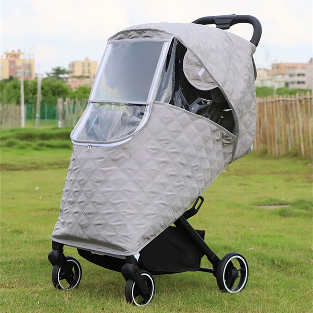 Baby Pram Weather Shield Rain Cover Breathable Baby Pushchair Cover Pram Accessories Portective Shield with Zippers (Gray)