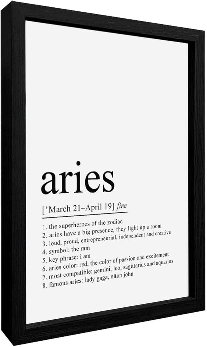 Aries Definition Poster, Aries Gift, Aries Print, Zodiac Gifts, Aries Birthday Gift, Astrology Gifts, Zodiac Sign Office Decor Modern Aluminum Alloy Frame Wood Black-style 12x16inch(30x40cm)