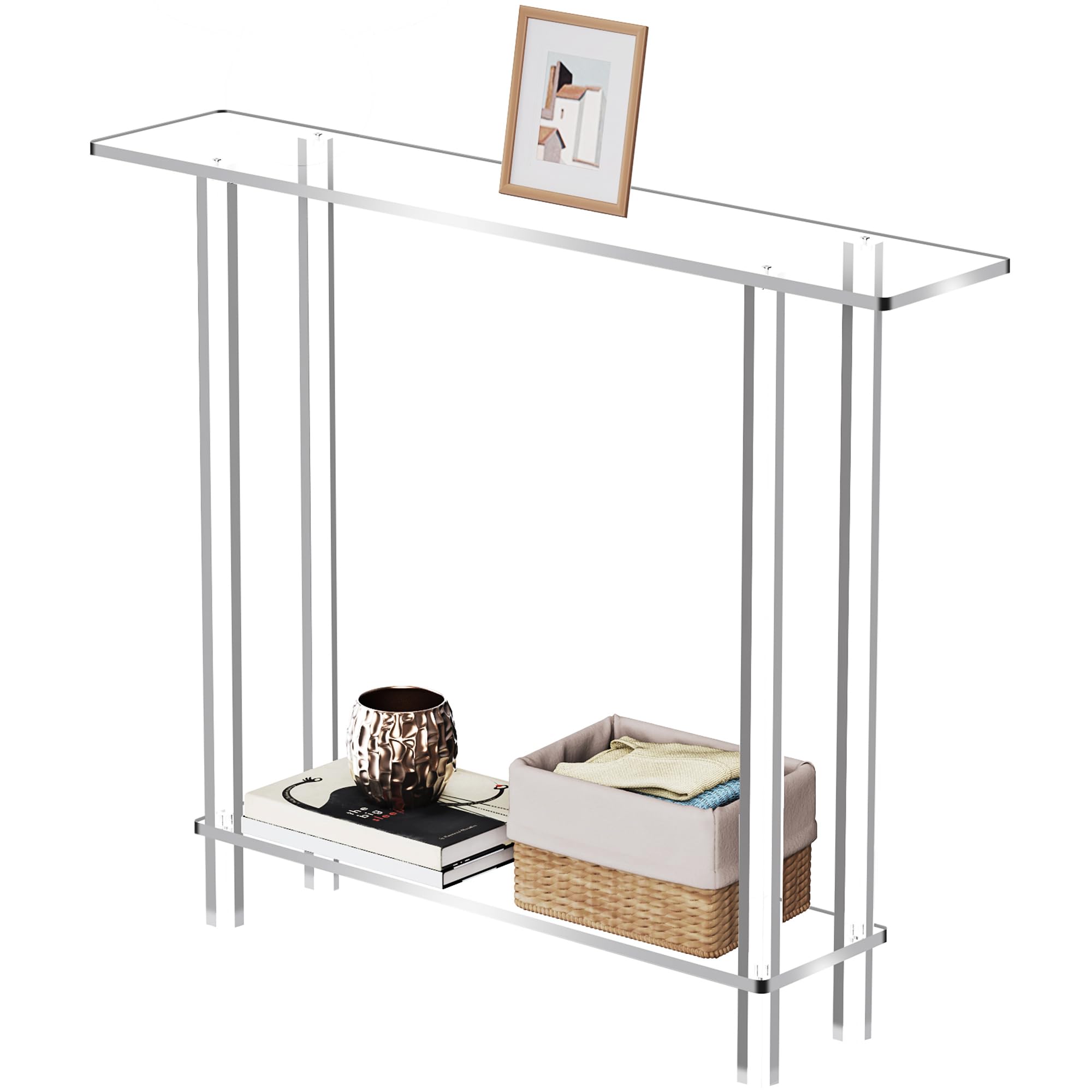 Tavolo Consolle in Acrilico Trasparente, 2 Ripiani, 20 x 100 x 80 cm, Ingresso Consolle per Corridoio, Soggiorno, Camera da Letto (Clear)