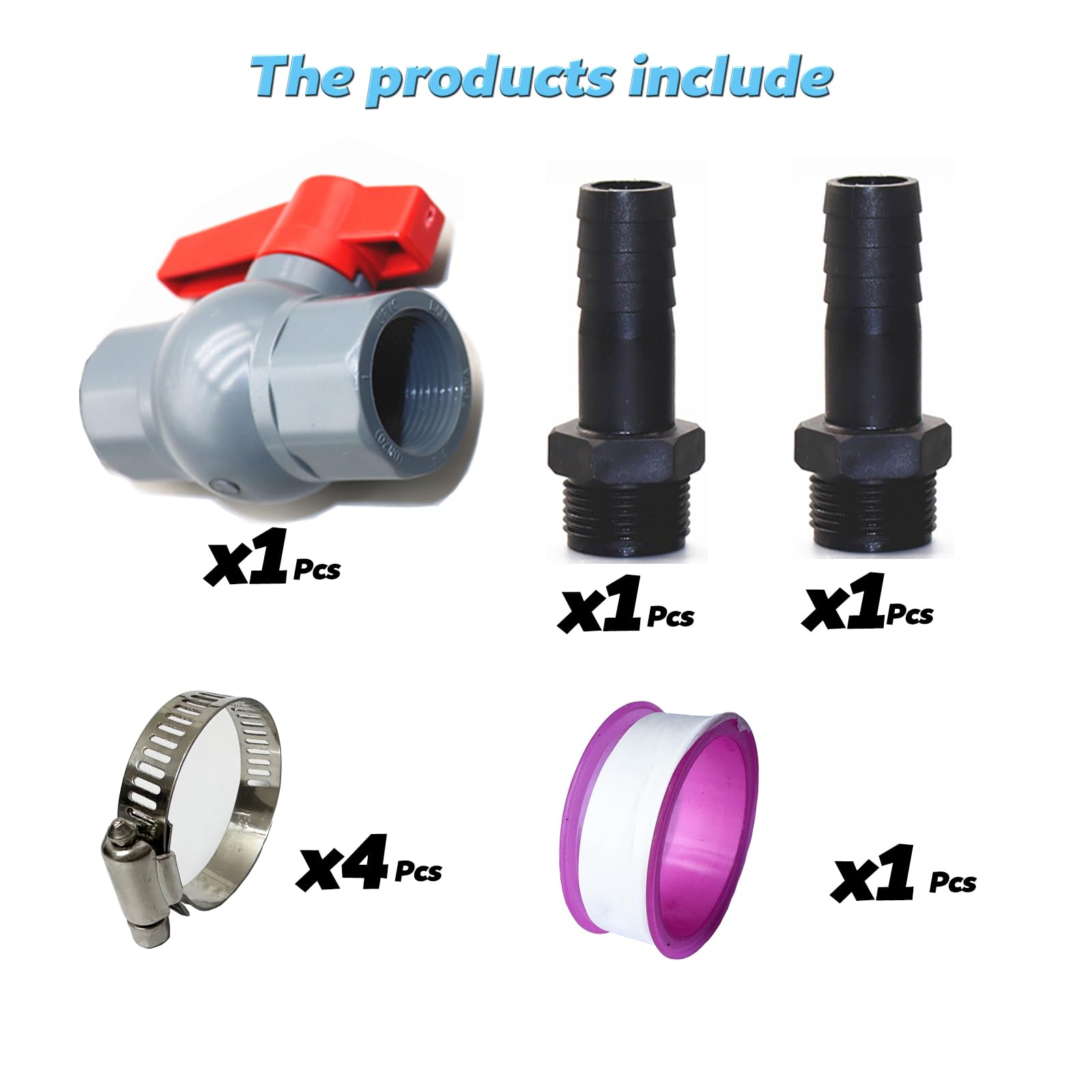 ZLLZPZD 1 inch Ball Valve with Hose Connector, 32 mm PVC Ball Valve, Shut-Off Valve, Pool Shut-Off Valve Incl. 1 Shut-Off Valve Internal Thread 1" (32 mm) and 2 Hose Nozzles 25 mm - Image 4