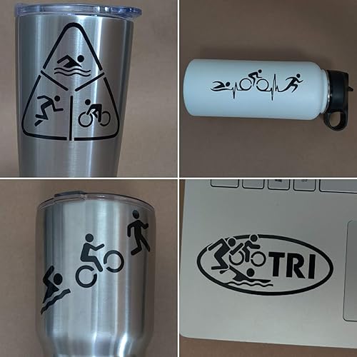 Miniatura 11 de Paquete de 4 calcomanías de triatlón: Ciclo de natación Correr, TRI, latido del corazón de triatlón (blanco, grande ~ 5 pulgadas)