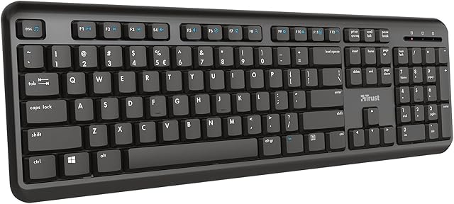 Trust Ymo Wireless Keyboard, QWERTY UK Full-Size Layout, Computer Keyboard with Membrane Silent Keys, Spill-Resistant, USB Receiver, RF 2.4GHz, Compatible with Mac - Black [Amazon Exclusive]