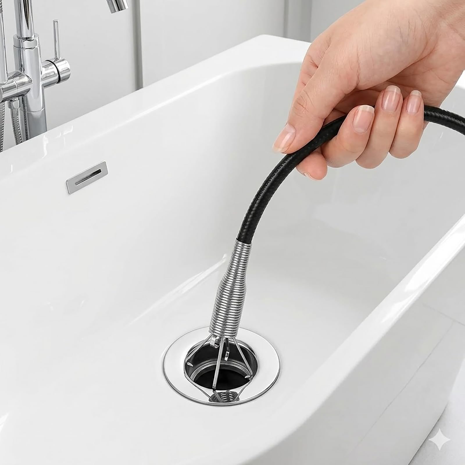Herramienta flexible para eliminar obstrucciones de drenaje, atrapador de pelo de serpiente de fontanería extra larga con garra de agarre de 4 puntas, alcanzador de resorte resistente para fregadero