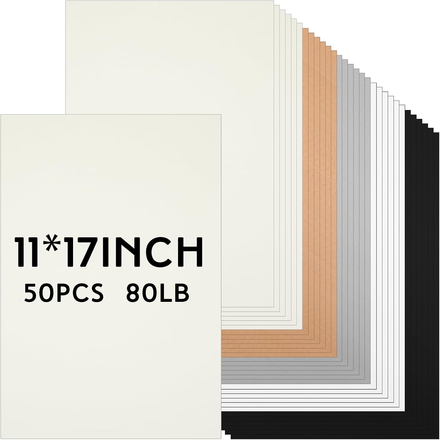 Gersoniel 50 Sheets 11 x 17 Inch Large Colored Cardstock Paper A3 Cream White Kraft Gray White Cardstock for Printing, Poster Board, Card Making and DIY Crafts School Office Supplies