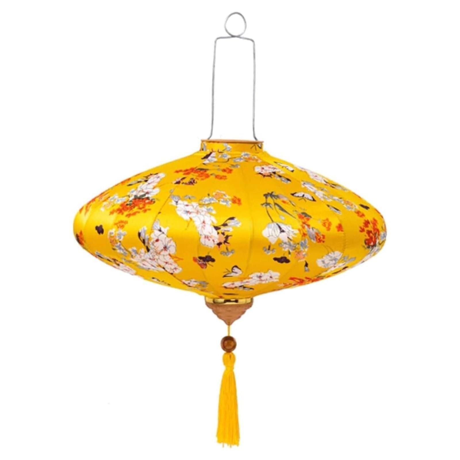 Asian lantern, Vietnamese Silk Lantern Traditional Chinese Japanese Floral Pattern Hanging for Outdoor Garden Patio Party Wedding Decoration(Yellow,16inch)