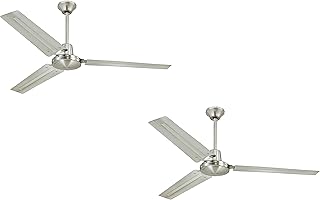 Ciata Lighting Industrial 56 Inch Three Blade Indoor Ceiling Fan, with Brushed Nickel Steel Blades in Brushed Nickel Finis...