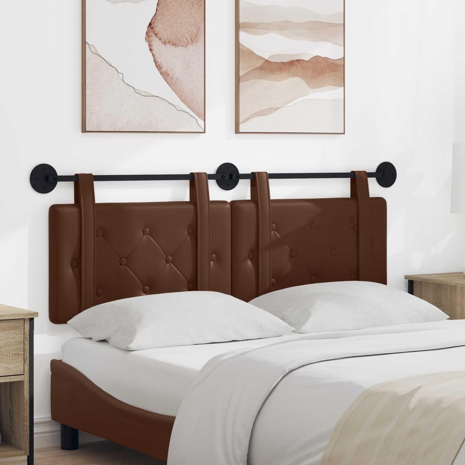 Cabecero colgante marrón de piel sintética, 130 x 55 cm, cabecero de cama montado en la pared, tapizado con botones, cabecero de pared para dormitorio y habitación de invitados, juego de 2
