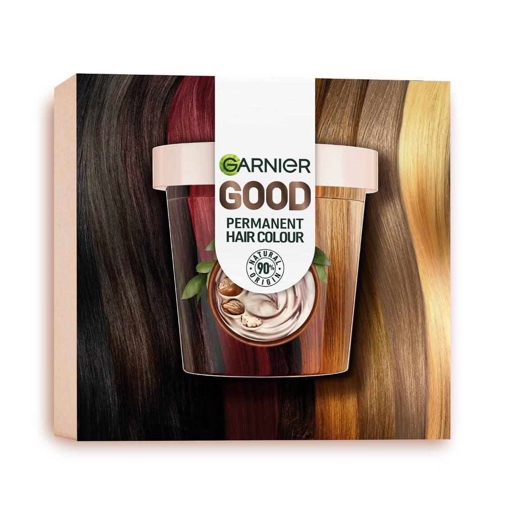 GARNIER GOOD Permanent Coloration Starter Kit, Bright Color 8 Weeks, 100% Gray Coverage, 90% Natural Origin, Ammonia Free, Vegan, Cruelty Free, 6.0 Brown Mocaccino