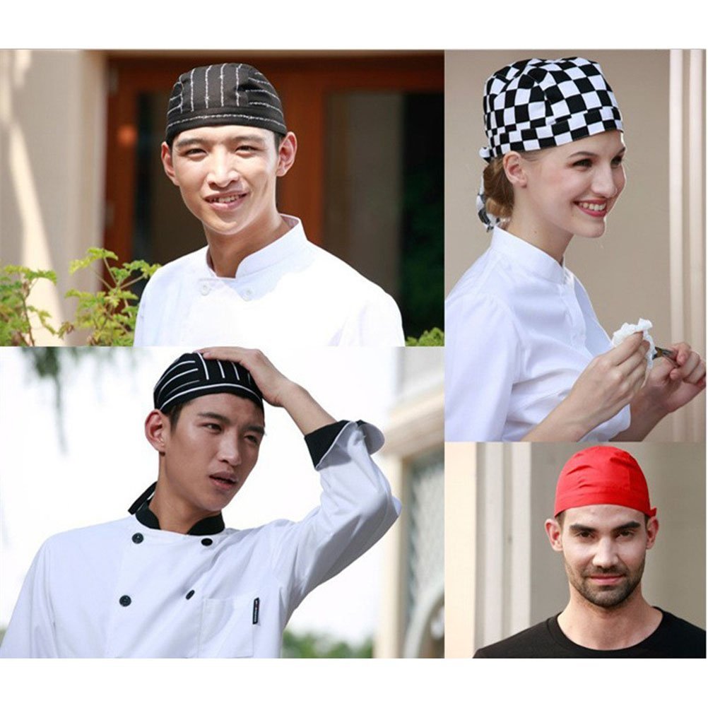 Holibanna 3Pcs Adjustable Chef Turban Hat Men And Women Comfortable Catering Skull Caps With Ribbons For Chefs Cooks And Baking Students Black