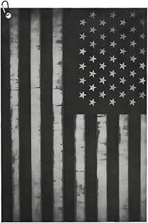 Black American Flag Golf Towel 24×16 Inches Quick Dry Funny Golf Towel with Carabiner Clip Absorbent Microfiber Waffle