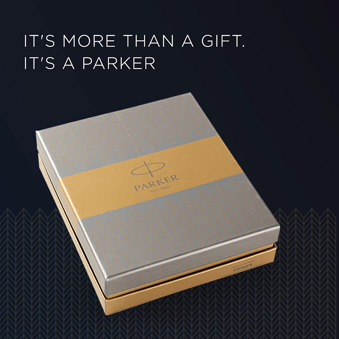 Parker Vector Füllfederhalter, nachfüllbar, Goldrand, Edelstahl, mit kostenloser Brieftasche, goldene Spitze (1 Stück, blaue Tinte), ideal für Geschenk, Luxus-Kugelschreiber für Profis