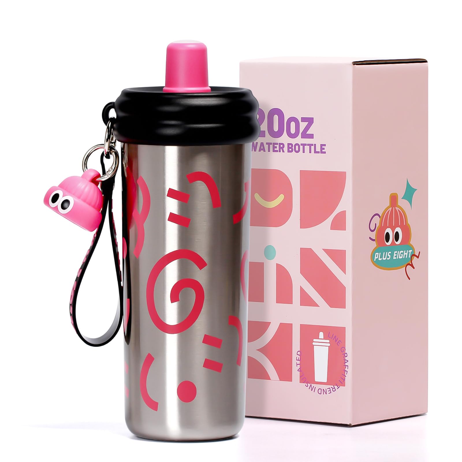 pluseight Stainless Steel Tumbler with Straw, 600ml/20oz Tumbler with Leak Proof, Reusable Double Walled Water Bottle, Thermo Coffee Travel Mug (Silver)