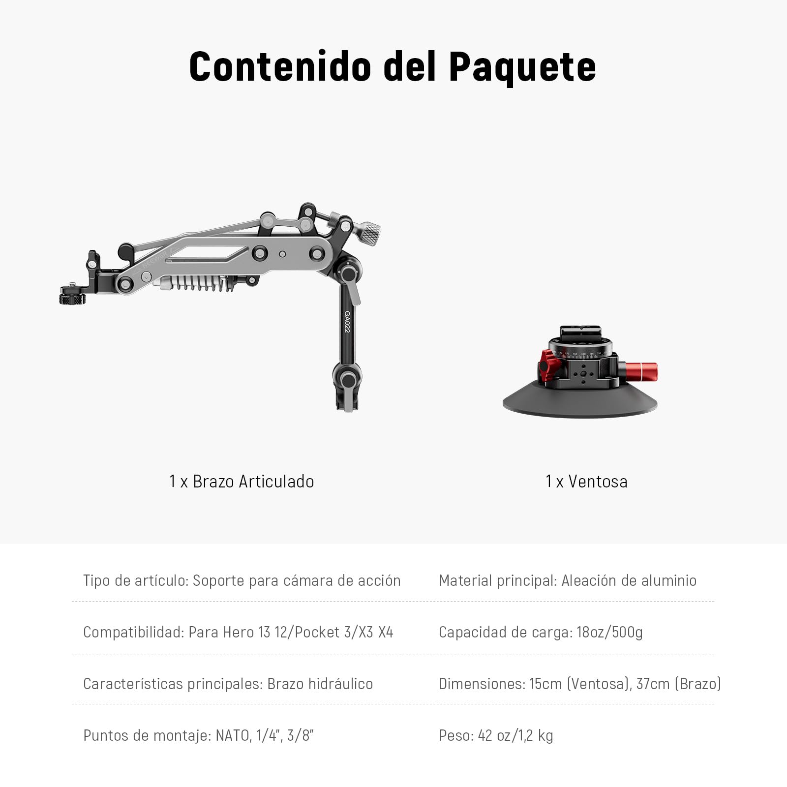 NEEWER Soporte Hidráulico con Ventosa para Coche, riel OTAN con Cierre rápido, Base giratoria de 360°, Compatible con GoPro Dji Osmo Pocket 3 Insta360 X5 X4 X3 cámara de acción 500 g máx. Carga GA022