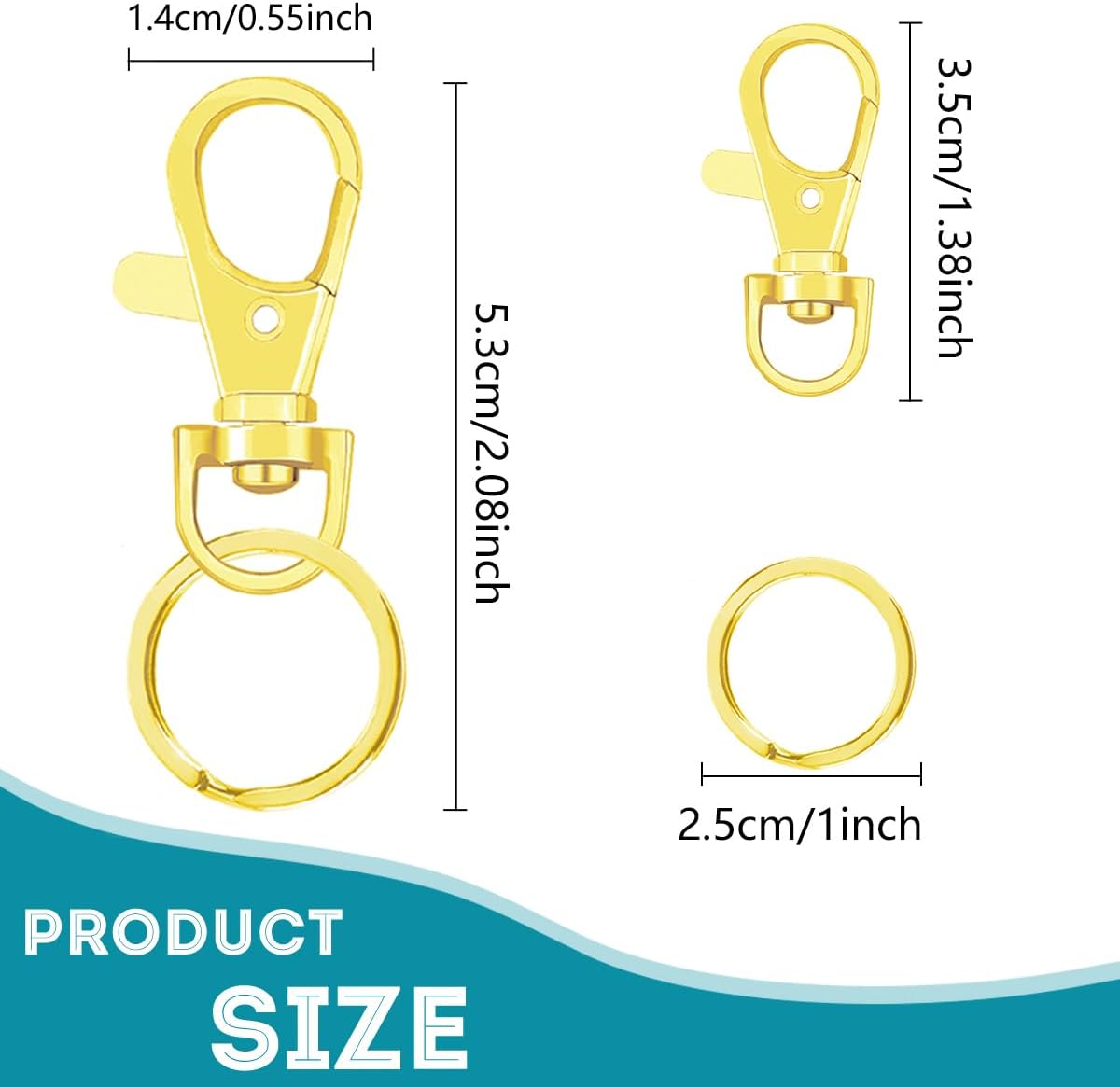 100 Pcs Keychain Hooks with Key Rings, Keychain Clip Hooks with Rings for Lanyard Jewelry Making DIY Crafts(50 Pcs Metal Lobster Claw Clasps + 50 Pcs Flat Key Rings) (Gold) - Image 2