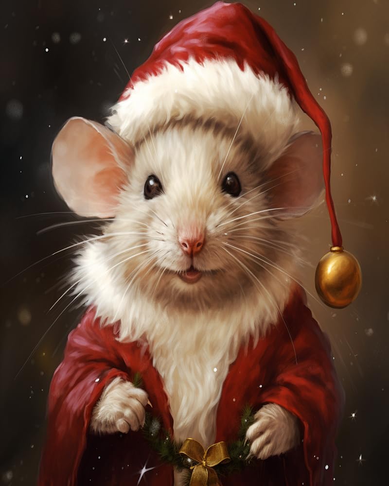 Wallphantom Christmas Paint By Number Kits,Animal Mouse,Canvas Diy Oil Painting For Adults Beginner Poster Watercolor Artwork Best Gifts,16X20inch With Frame