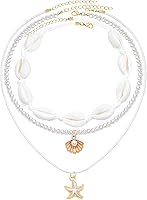 Nanafast Layered Seashell Necklace for Women - Adjustable Boho Starfish Pendant Beach Jewelry with Velvet Pouch