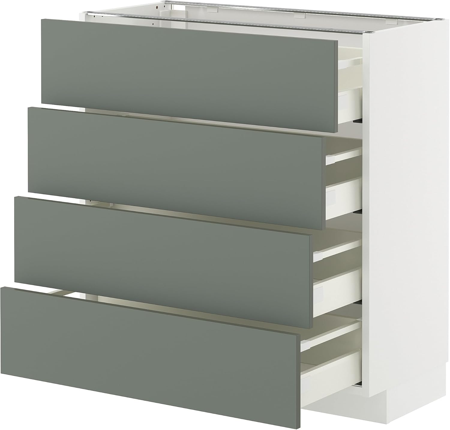 METOD/MAXIMERA Base Cab 4 frnts/4 Drawers, White/Nickebo Matte Grey Green, 80x37cm