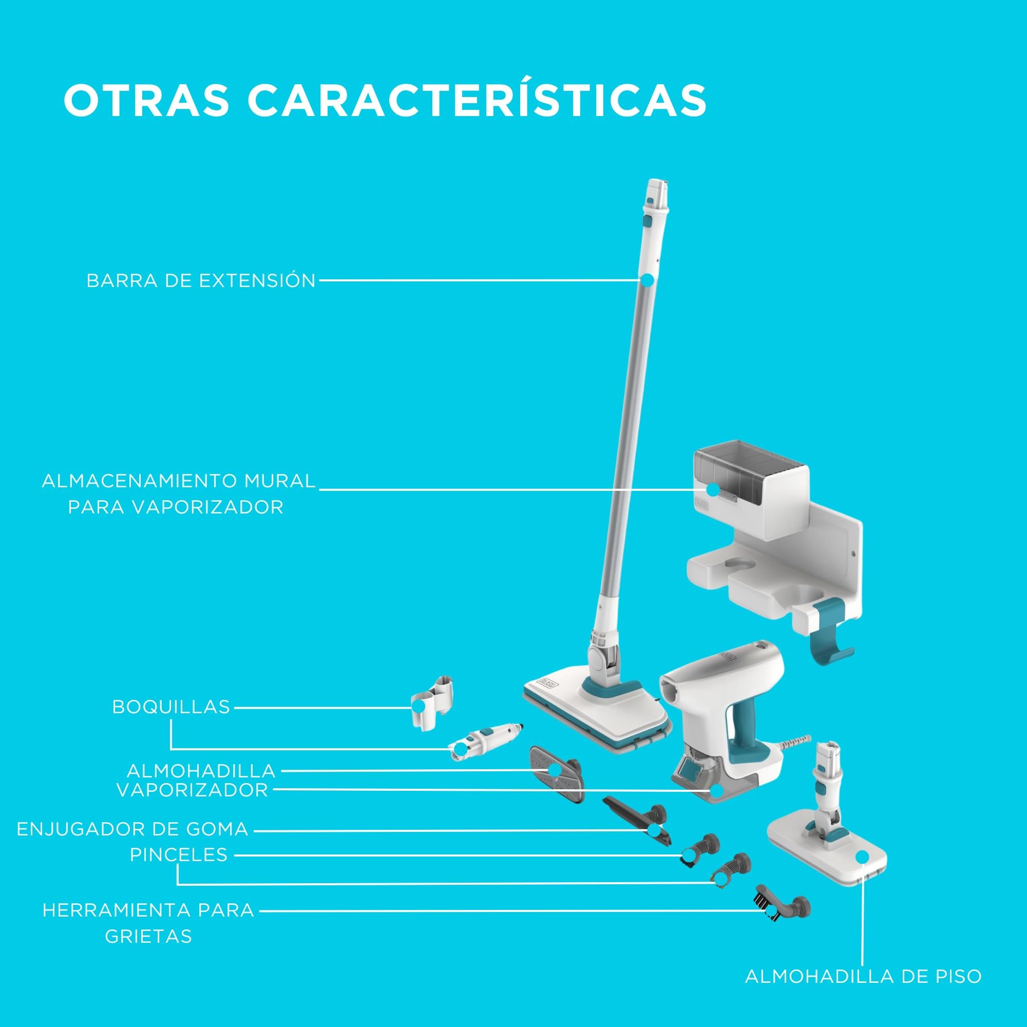 BLACK+DECKER Steam-Mop SteamSystem 1500W Multifunción con 10 Accesorios, BHSM15FX10-QS
