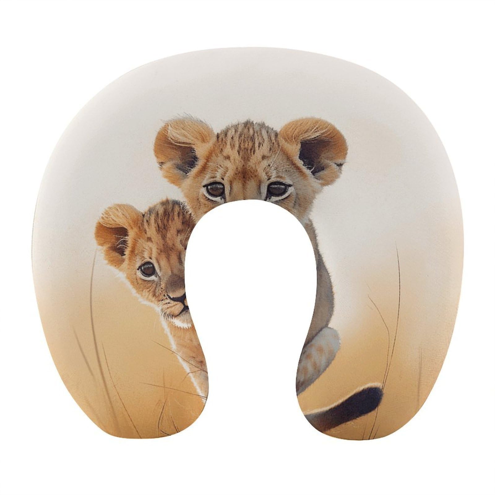Almohada pequeña en forma de U de león, núcleo de almohada de espuma viscoelástica, cojín, proporciona apoyo para el cuello, almohada de viaje, adecuada para aviones, coches, hogares y