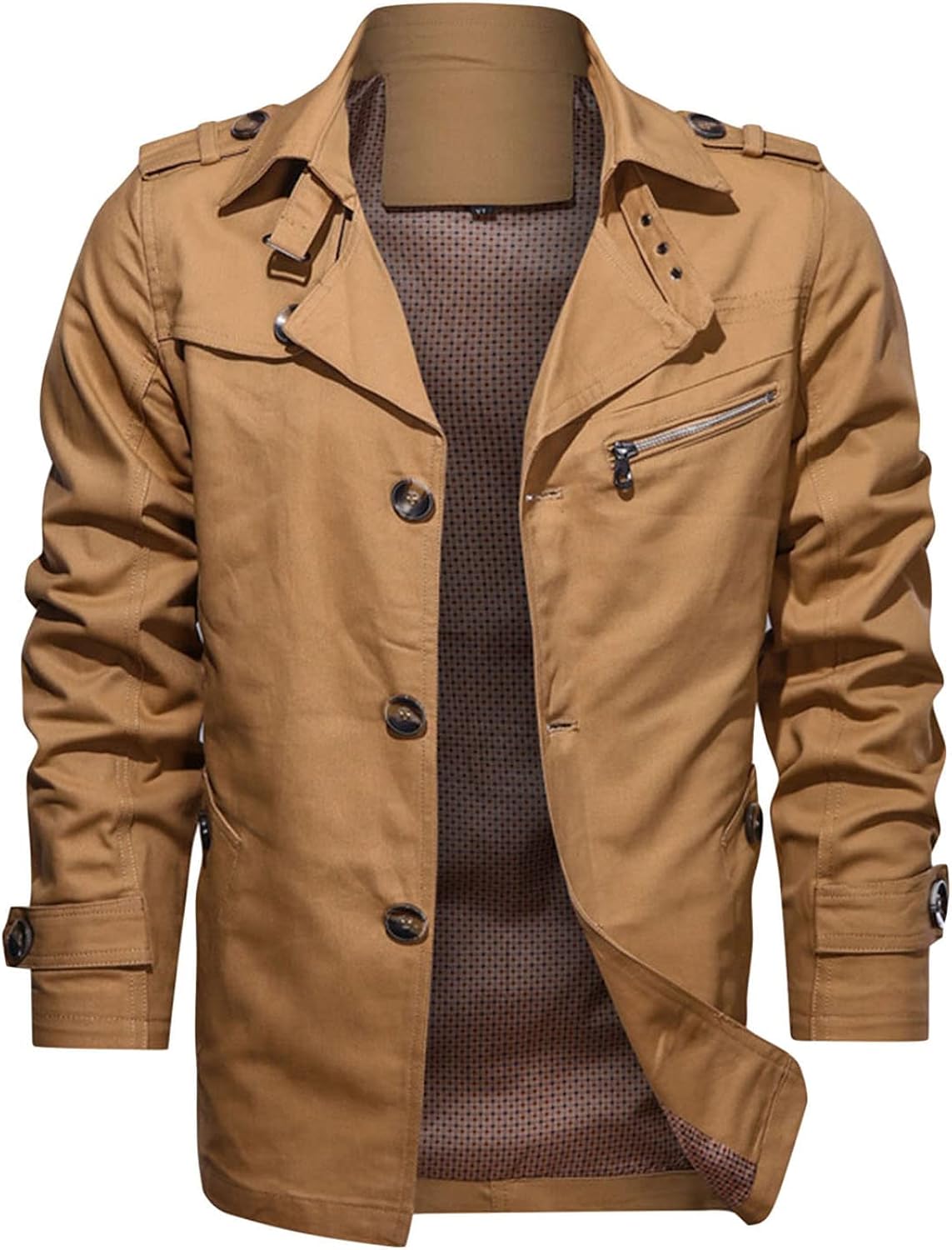 JEsilunmaMY Men's Mid Long Trench Coats Casual Notch Lapel Single Breasted Cotton Jacket Plus Size Windproof Fall Windbreaker: Clothing, Shoes & Jewelry