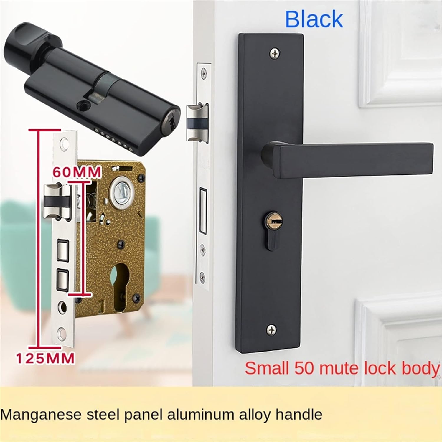 Bedroom Retro Interior Door Lock Sturdy Door Handle Color Kitchen Home Wooden Door Furniture Aluminum Door Lock 1Pcs(Black)
