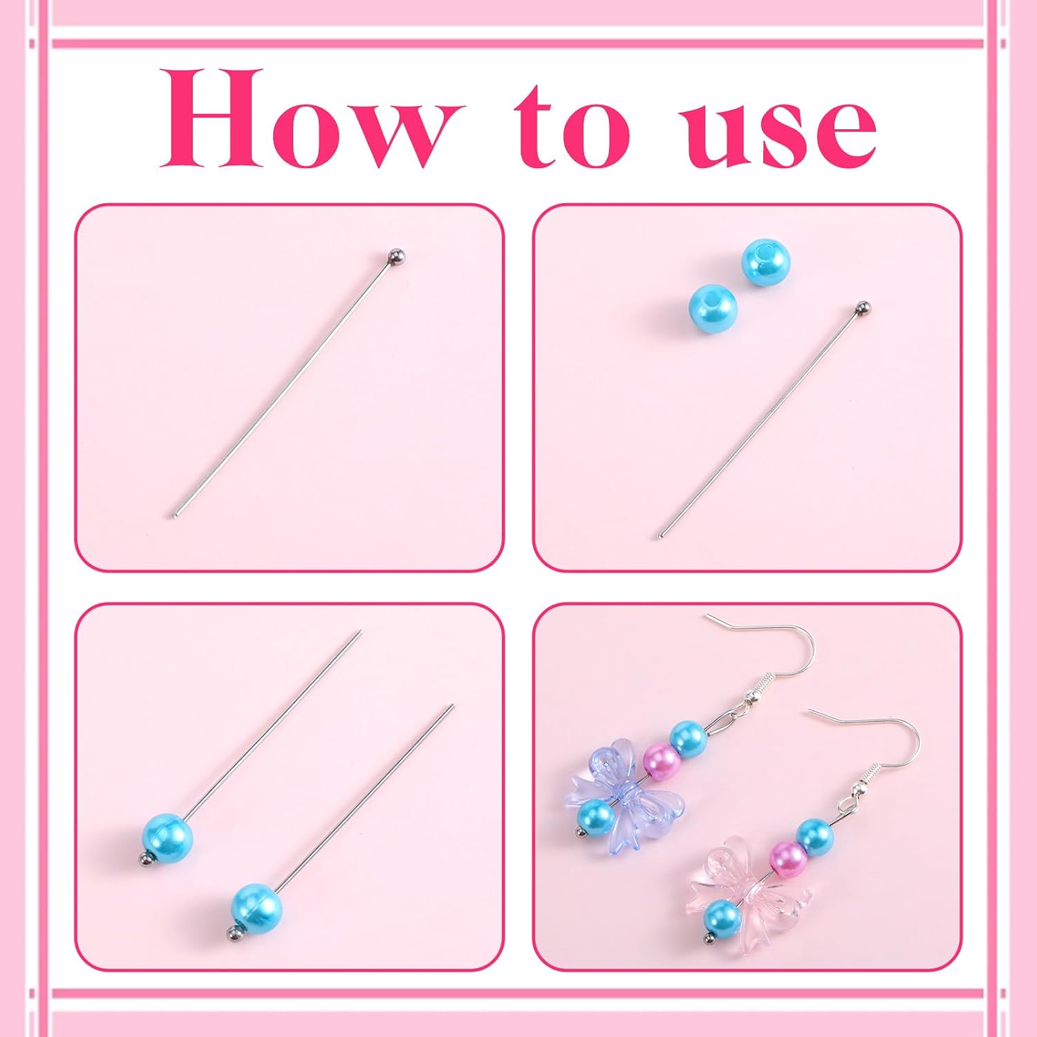 500PCS Head Pins for Jewelry Making Stainless Steel Ball Head Pins 30mm 40mm 50mm Long Jewelry Making Pin Silver Ball Head-Pins Jewelry-Findings for Earring Pendant Bracelet Necklace DIY Crafts