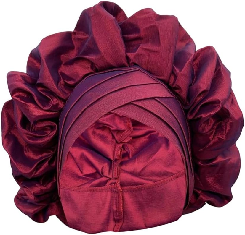 Women Ruffled Turban Cap for African Nigeria Wedding Party Silk Headwrap Lady Headwear