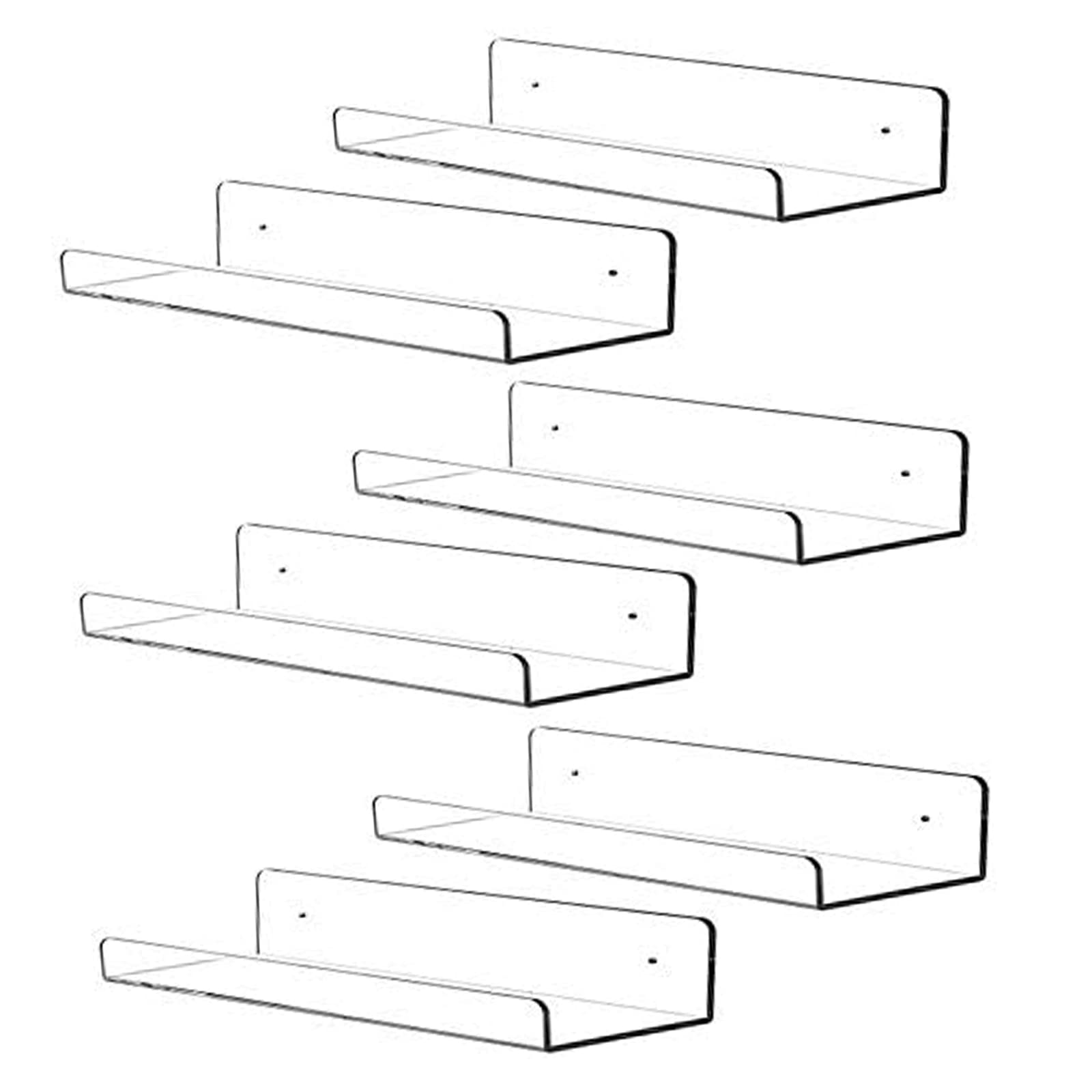 GLOOMALL Clear Acrylic Shelves 15 Inch Invisible Floating Wall Bookshelf for Kids Modern Picture Ledge Display Shelf Toy Storage Wall Shelves (15" Pack of 6)