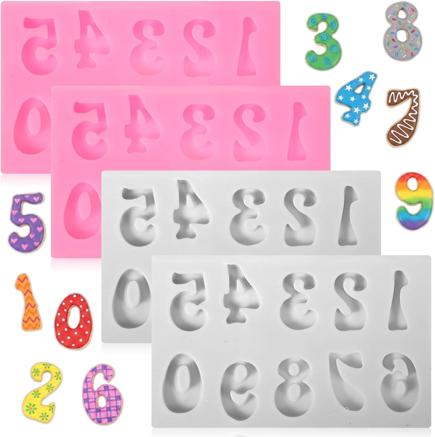 4PCS Number Molds, Number Chocolate Mold for Cupcake, Candy Decorating
