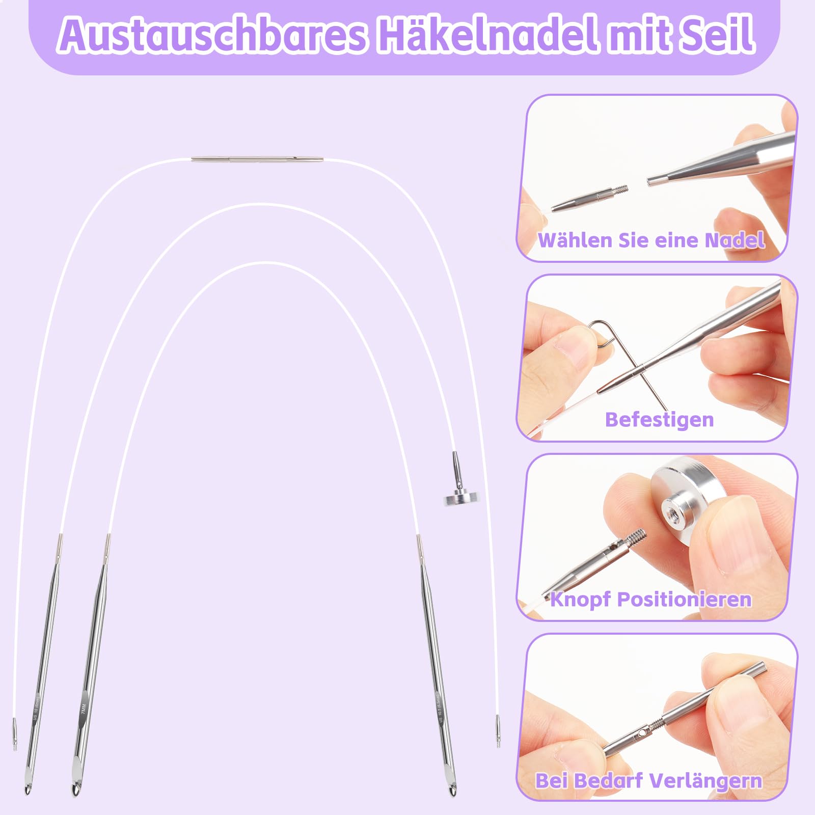 Coopay Set di 12 Uncinetti Tunisini Intercambiabili, 3,0-10,0mm con Filo da 40/60/80/100 cm, Uncinetto per Principianti e Professionisti, Uncinetto Afgano per Tappeti, Maglioni, Sciarpe