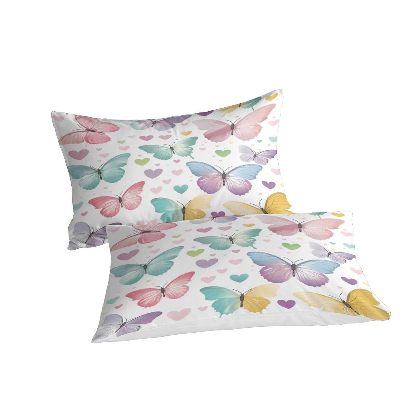 Schmetterling Design 3-teiliges Reines Polyester Pastell bunter Stil Bettbezugset, Versteckter Reißverschluss, Für Kleinkinder, Babysicher & Gifffrei, Pflegeleicht King（220x240cm）