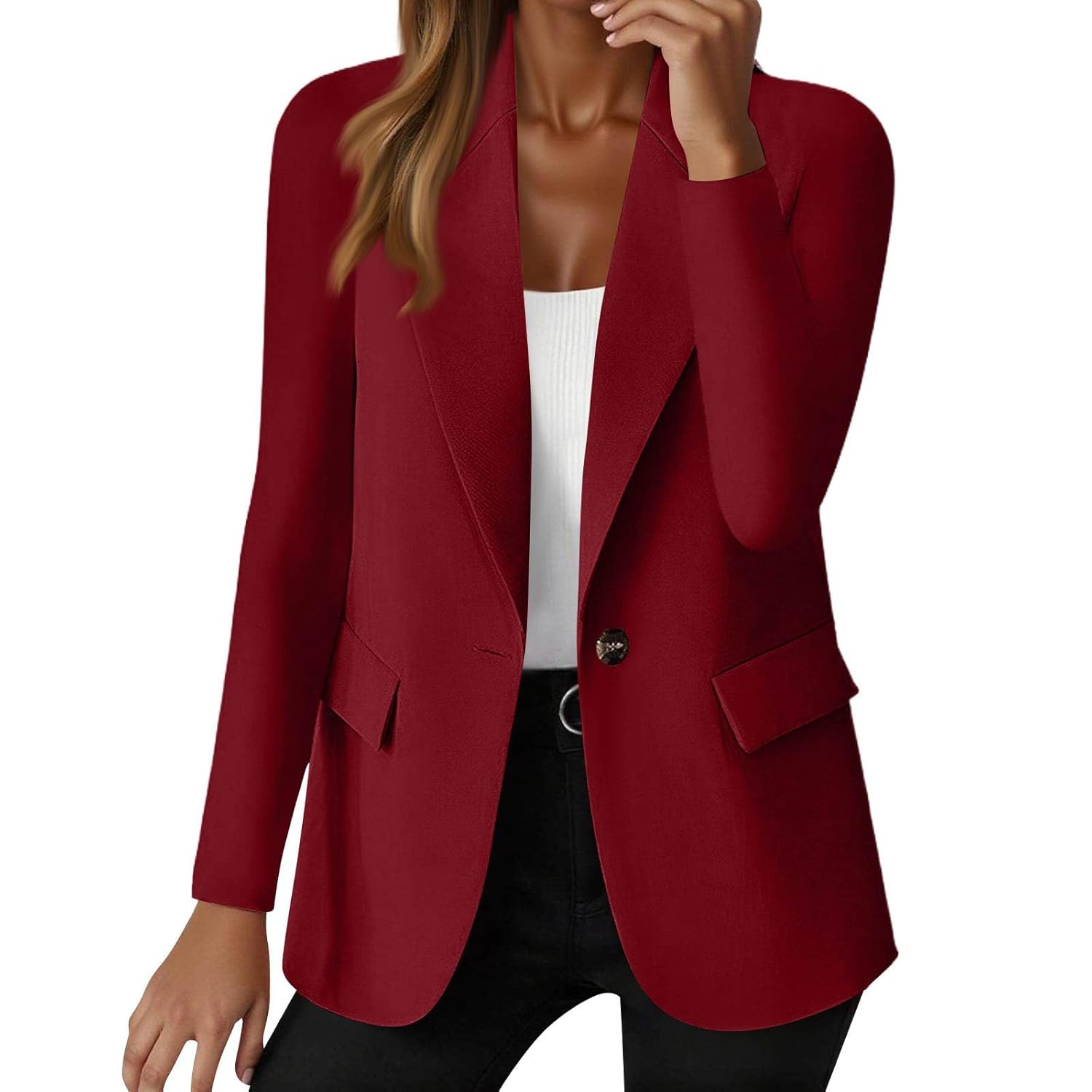 Blazers for Women Open Front Business Work Office Long Sleeve Light Jackets for Women Casual Button Suit Jackets