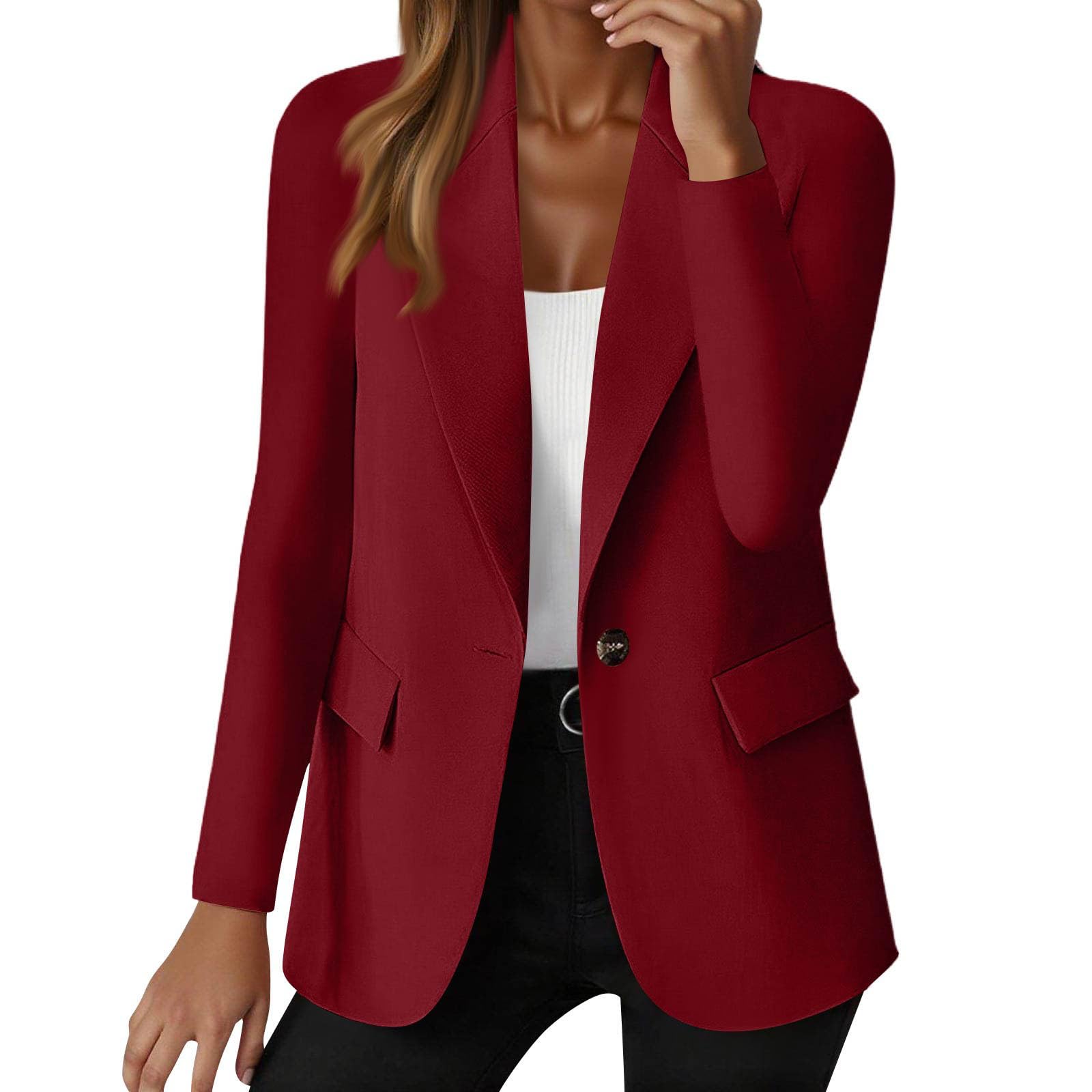 Blazers for Women Open Front Business Work Office Long Sleeve Light Jackets for Women Casual Button Suit Jackets