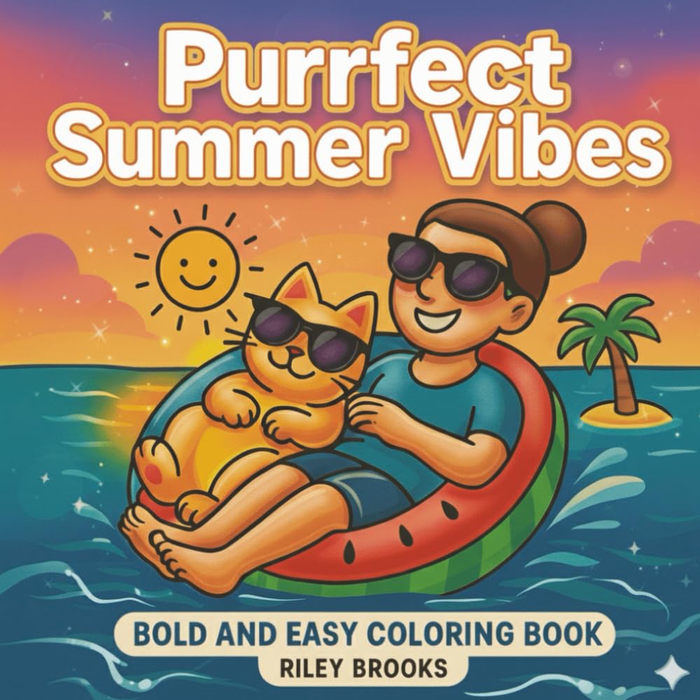 Purrfect Summer Vibes: Cat Coloring Book for Adults, Teens, and Kids – Easy, Bold, and Summer Coloring Pages for Relaxation and Fun