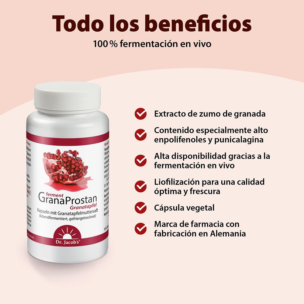 Dr. Jacob’s GranaProstan Fermentado 100 Cápsulas 700 mg Polifenoles Punicalagina Extracto de Granada
